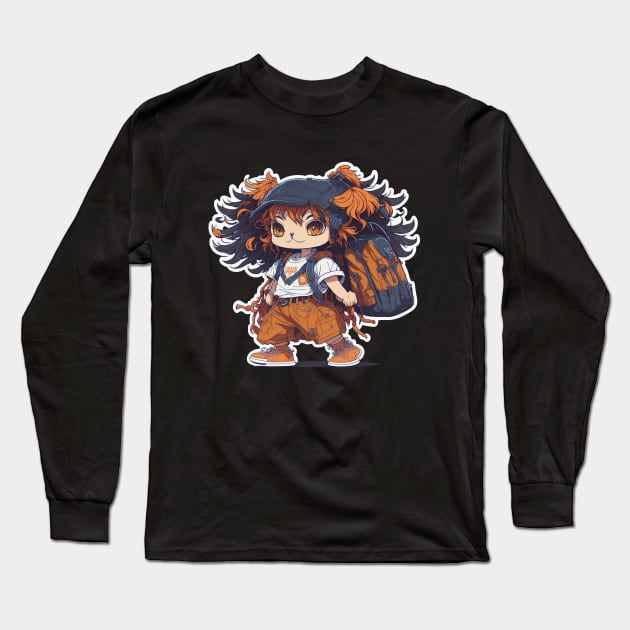 Cute Orange Hair Backpack Kitty Long Sleeve T-Shirt by Owl Canvas